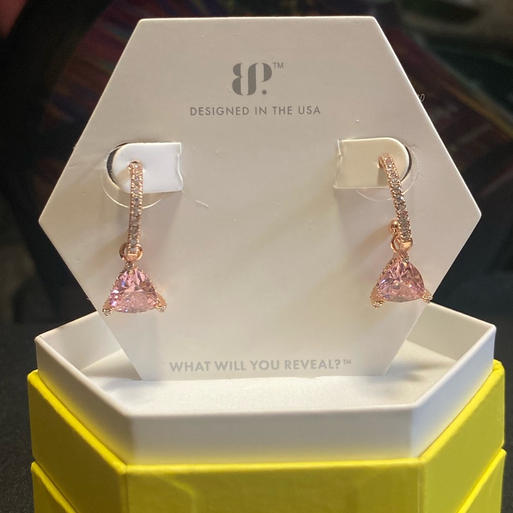 “What You Imagine”- Rose Quartz Dangling Hoops BP - Picture 2 of 4